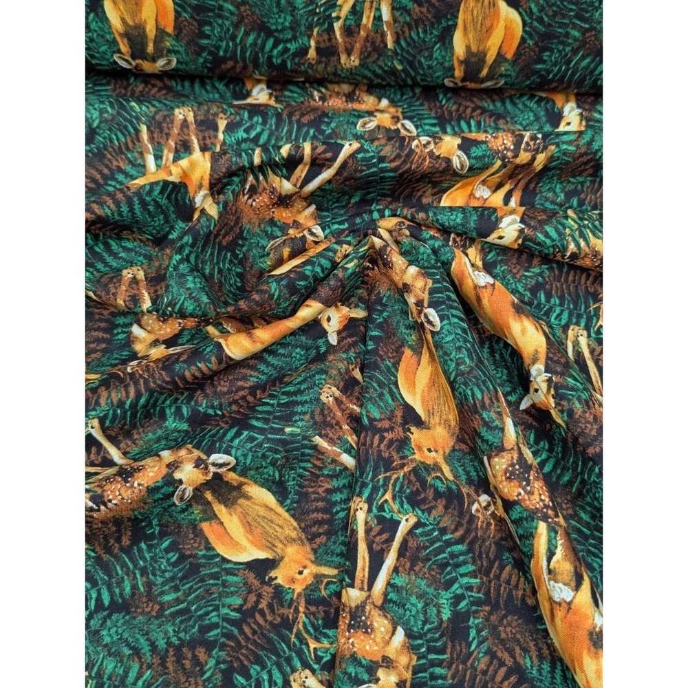 7 Yard Fabric Material Lot Quilters Durable Cotton Dear and Leaves Ferns 44in